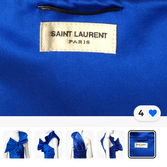 YVES SAINT LAURENT- 2016 blue Satin One Shoulder Top, Size 38/6 - Picture 5 of 5
